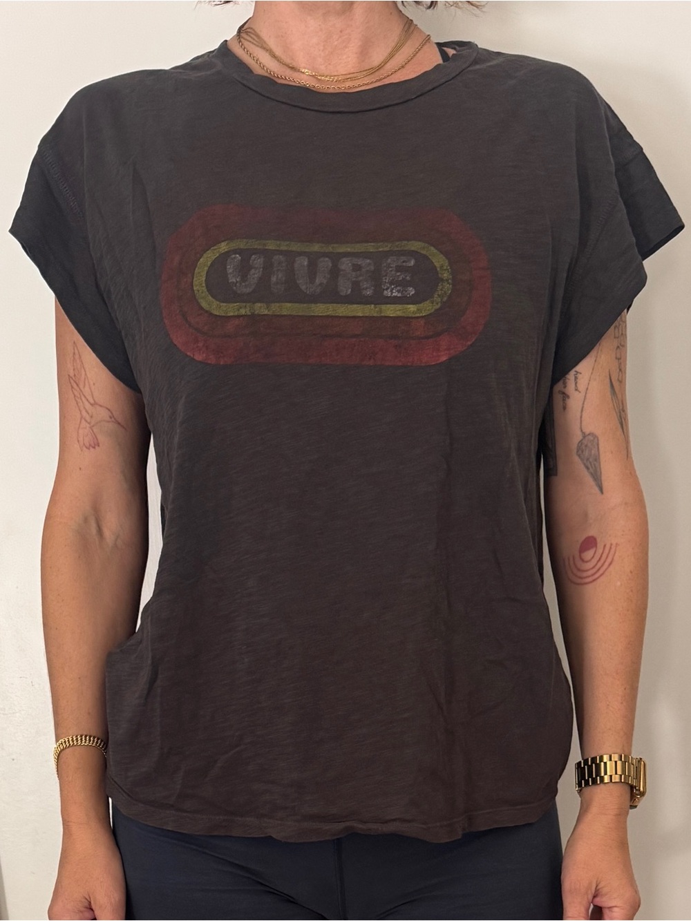 ba&sh Black / Grey Faded Graphic Vivre Crewneck Boxy Cotton Tee M - Picture 2 of 7